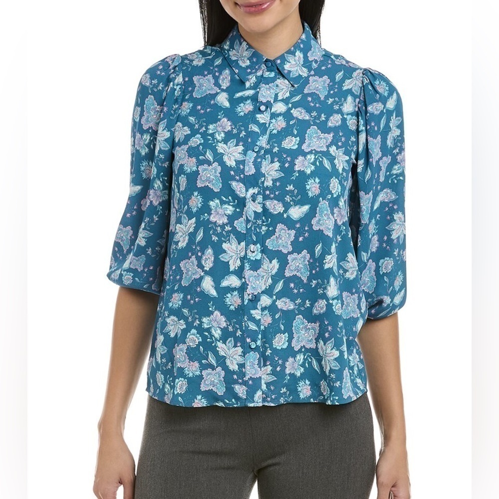 Nanette Nanette Lepore Top Blouse Puff Sleeve Size Large Collar Elastic